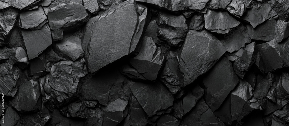 Black abstract background. Dark slate stone texture. Black stone surface with copy space for design. Web banner. Wide. Panoramic.