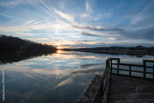 Sunset seen from Fort Loudoun Lake in the late afternoon in Knoxville TN