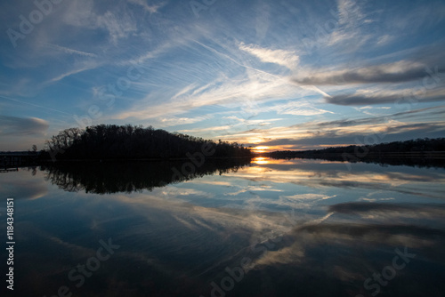 Sunset seen from Fort Loudoun Lake in the late afternoon in Knoxville TN