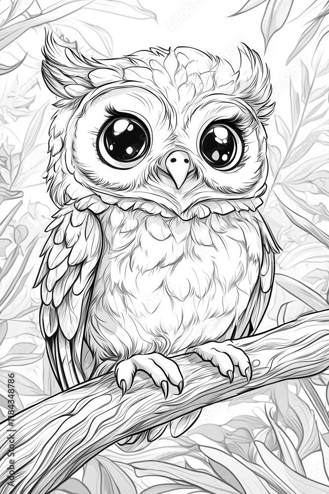 Fototapeta premium Baby Owl Coloring Page for Toddlers
