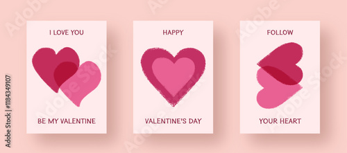 Wallpaper Mural Valentine's Day cards set with trendy typography in flat vector style. Hand-drawn grunge pink and red textured hearts with messages: "I Love You," "Happy Valentine's Day," and "Follow Your Heart." Torontodigital.ca