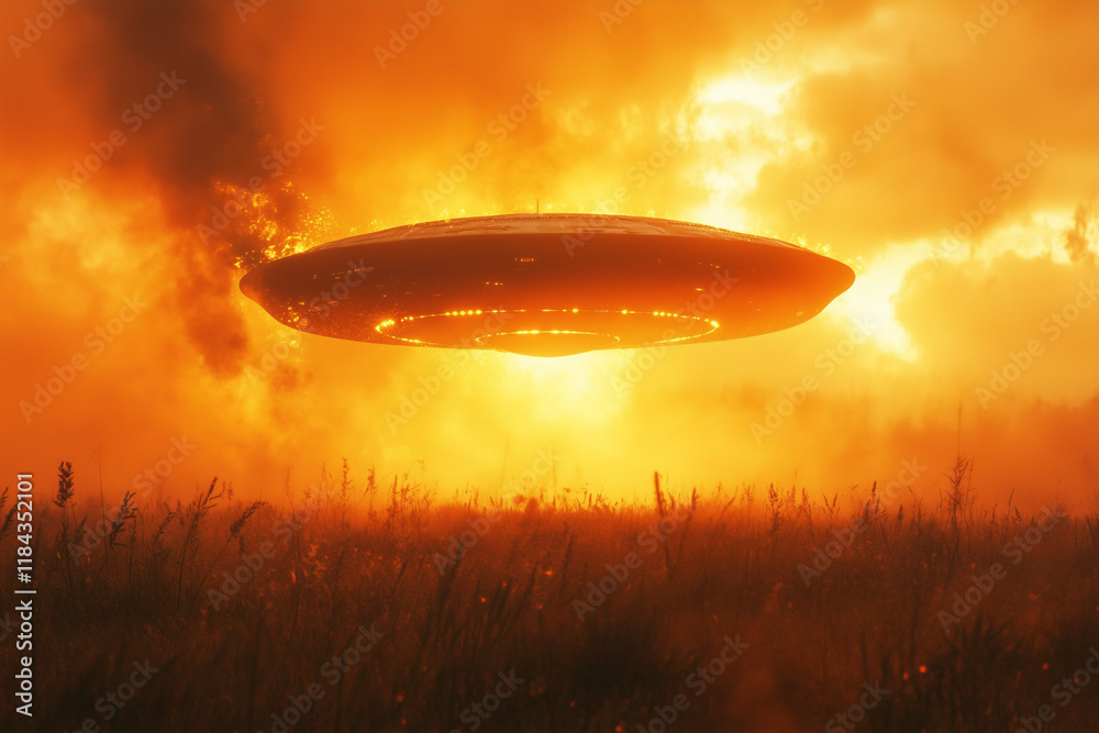 UFO Ship Landing In Wildfire UFO Ship Landing In Wildfire
