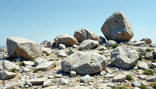 Weathered granite boulders on a rocky terrain, erosion, boulders