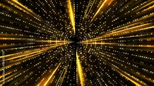 The video effect features a dark background with golden rays and flickering lights, creating the impression of flying through a glowing tunnel.