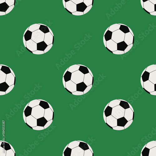 Seamless pattern with  soccer balls on a green background. Ideal for football-themed designs, textiles, wallpapers, and sports marketing.