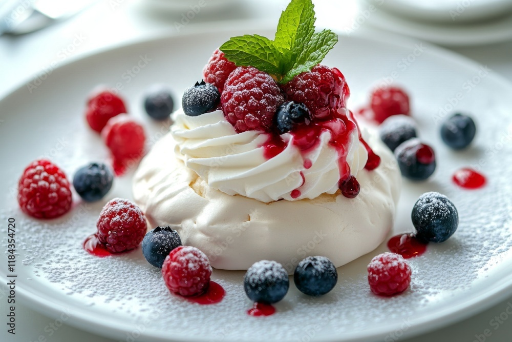 Stack of pancakes topped with fresh berries and syrup Stack of pancakes topped with fresh berries and syrup