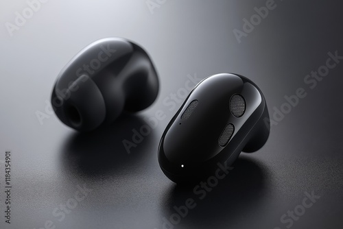 Black wireless earbuds on a dark background photo