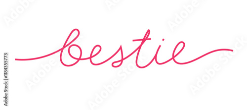 Hand written cursive word Bestie, referring to best friend. Cute calligraphic vector illustration, isolated on white. Editable stroke