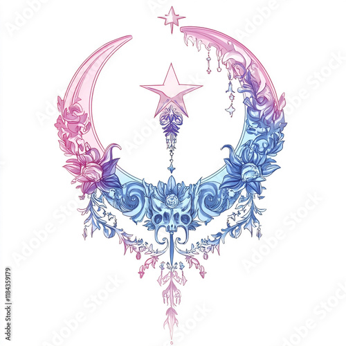 Crescent Moon and Star Islam illustration isolated on white background photo