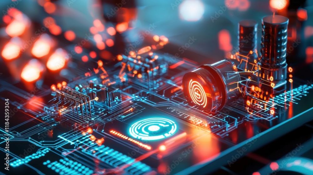 Fototapeta premium Illuminated Microchip Circuit Board Depicting Advanced Digital Technology