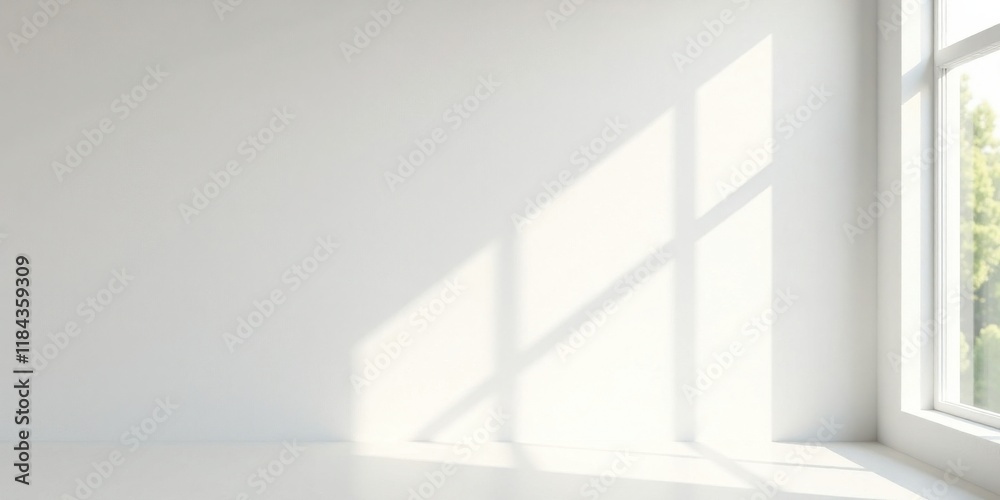 Fototapeta premium Sunlight Illuminates a Minimalist Room Corner with White Walls and a Window