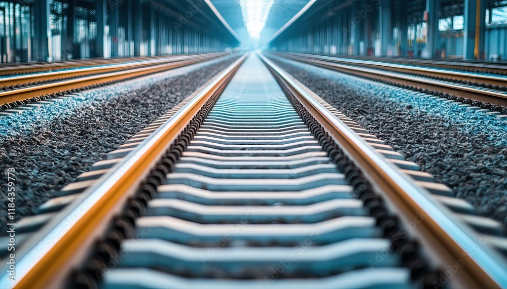 A close-up view of railway tracks leading into a bright, blurred distance, emphasizing depth and perspective. A close-up view of railway tracks leading into a bright, blurred distance, emphasizing depth and perspective.