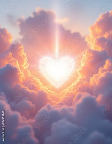Heart of the heavens a celestial love shining through clouds of dawn pink and soft light