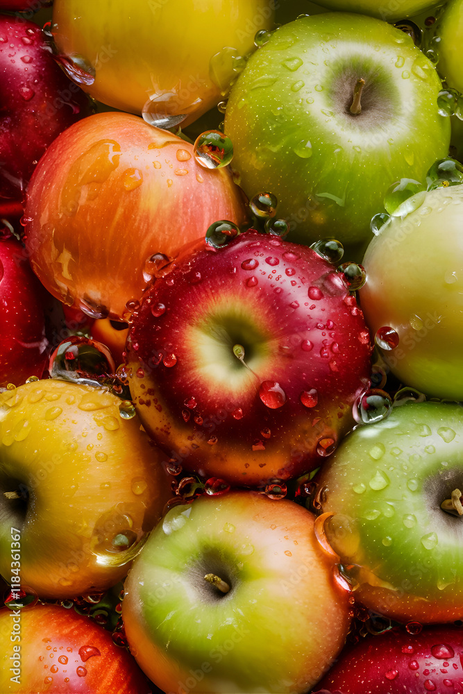 stunning background image of ripe apples . flat lay. digital artwork. Ai generated.