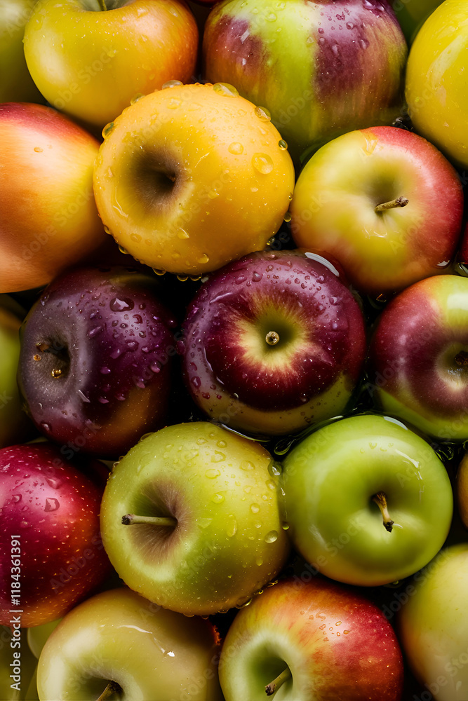 stunning background image of ripe apples . flat lay. digital artwork. Ai generated.