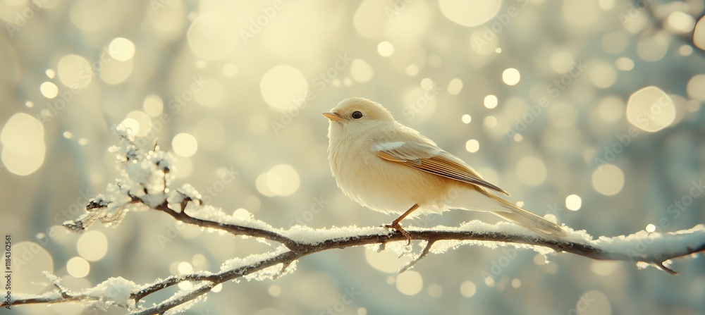 Serene Winter Bird Golden Hour Portrait of a Small Bird on a Snowy Branch with Dreamy Bokeh Serene Winter Bird Golden Hour Portrait of a Small Bird on a Snowy Branch with Dreamy Bokeh