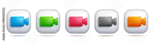 3D Video Call Recording Camera Icon, Square Frame, Colorful