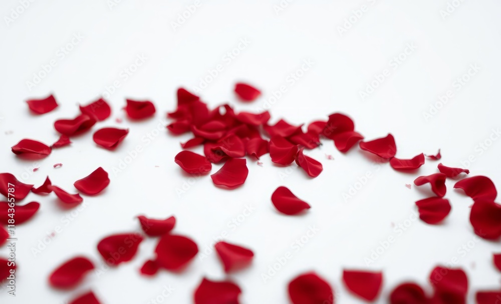 Red rose petals, white background, scattered, romantic, valentine's day, love, delicate, soft focus, high contrast, macro photography, vibrant color, heart shape, fragile, closeup, textured surface, p Red rose petals, white background, scattered, romantic, valentine's day, love, delicate, soft focus, high contrast, macro photography, vibrant color, heart shape, fragile, closeup, textured surface, p