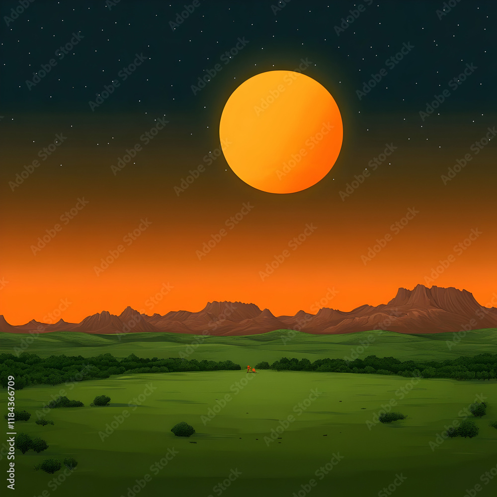Obraz premium Sunset Landscape Illustration