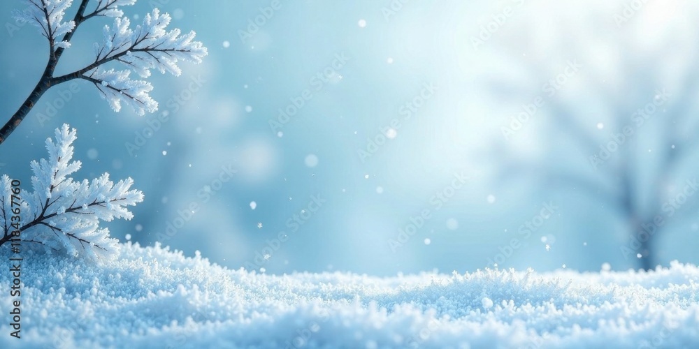 Serene Winter Landscape Frosty Branches and Falling Snow on a Snowy Ground Serene Winter Landscape Frosty Branches and Falling Snow on a Snowy Ground
