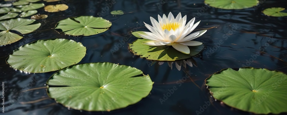 Shiny effect on a spring puddle of water with lily pads and ripples, water, aquatic, outdoor Shiny effect on a spring puddle of water with lily pads and ripples, water, aquatic, outdoor