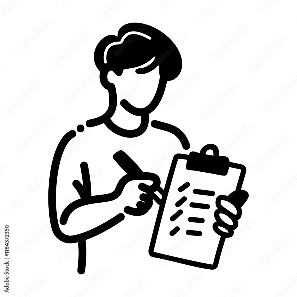 A person mark checklist, hand drawn icon A person mark checklist, hand drawn icon