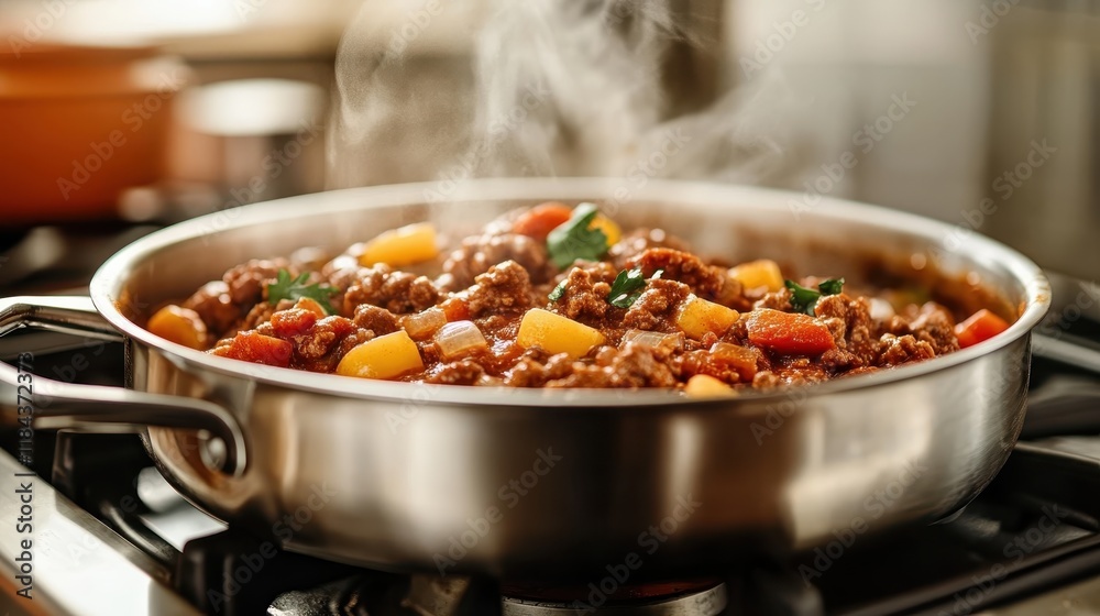 An inviting scene of a tasty meal bubbling away on the stove, filling the kitchen with delightful aromas and showcasing the art of home cooking. An inviting scene of a tasty meal bubbling away on the stove, filling the kitchen with delightful aromas and showcasing the art of home cooking.