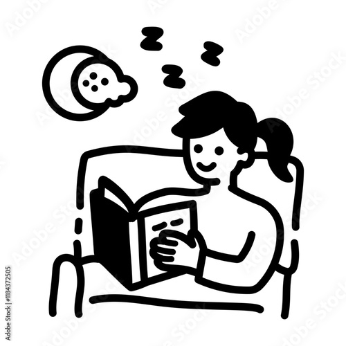 Night reading icon of a person in hand drawn style