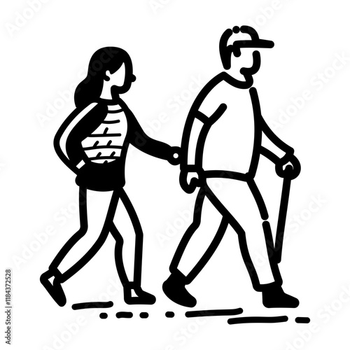 A hand drawn icon of couple walking and holding their hands