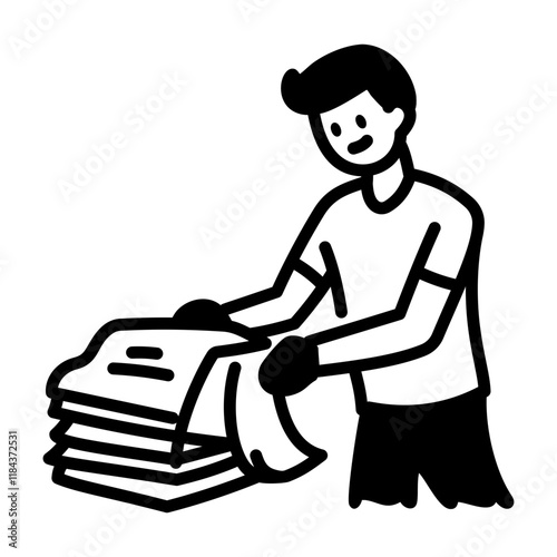 A hand drawn icon of a person folding clothes