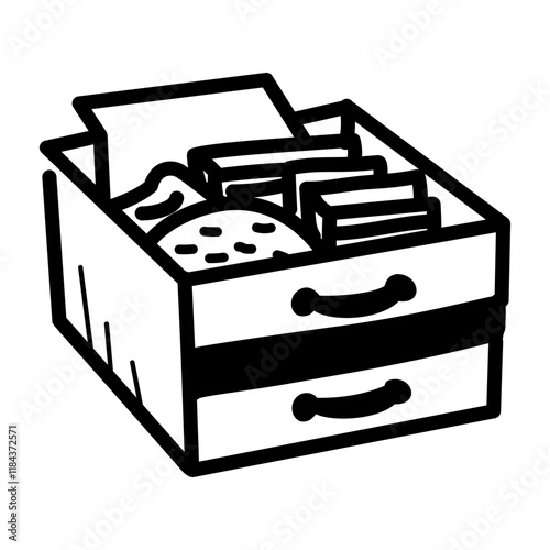 A hand drawn icon of a drawer