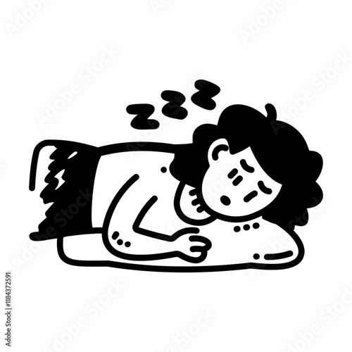 A hand drawn icon of sleeping character