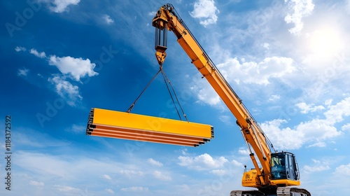 Wallpaper Mural Construction Crane Lifting Heavy Steel Beam Against Blue Sky Torontodigital.ca