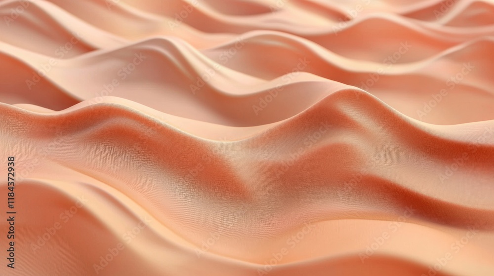 Fototapeta premium Soft, flowing fabric drapes create gentle waves of texture in warm peach tones for elegant design projects