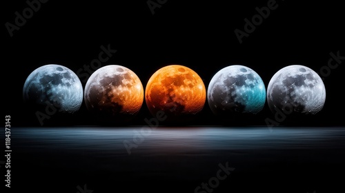 This mesmerizing visual of lunar phases illustrates the passage of time and change, with vibrant colors representing the many changes that encompass our lives. photo