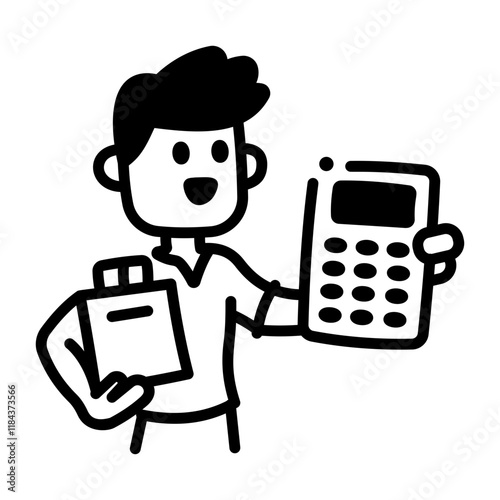 A hand drawn icon of a calculating person