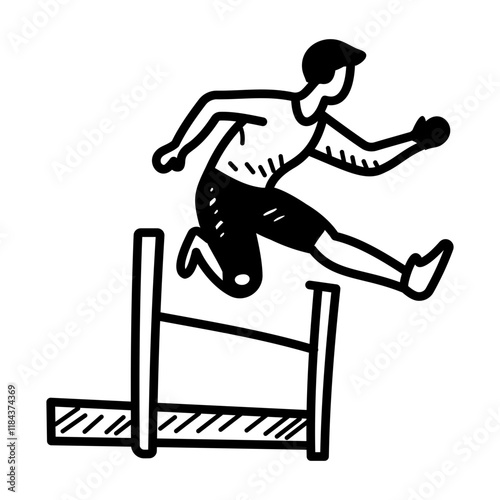 A man running hurdles race, hand drawn icon