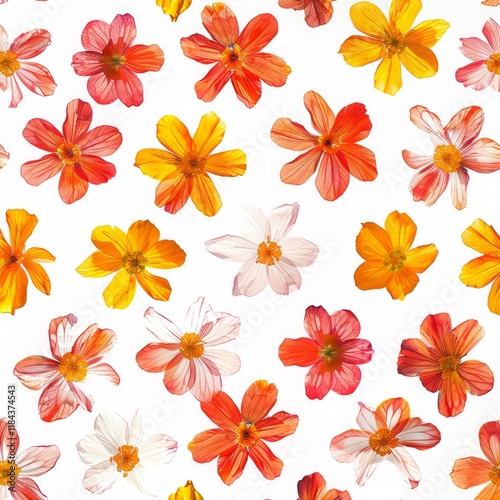 Seamless pattern with drawing colorful flowers on white background