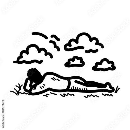 A person relaxing in garden, hand drawn icon
