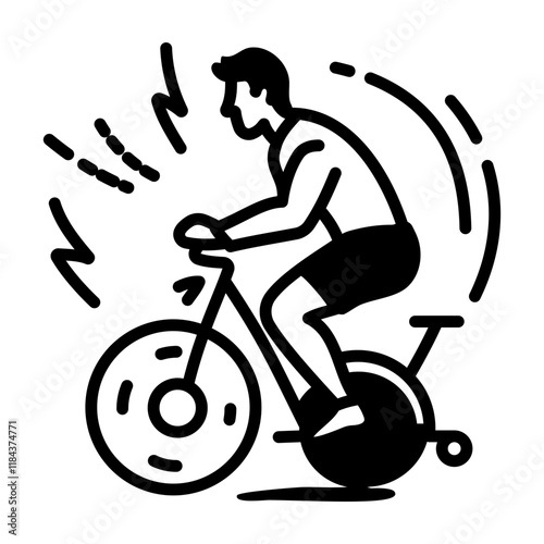 A man doing exercise with stationary bicycle, hand drawn icon