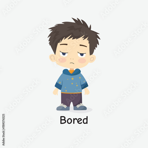 Bored Child Vector Illustration with Detailed Expression