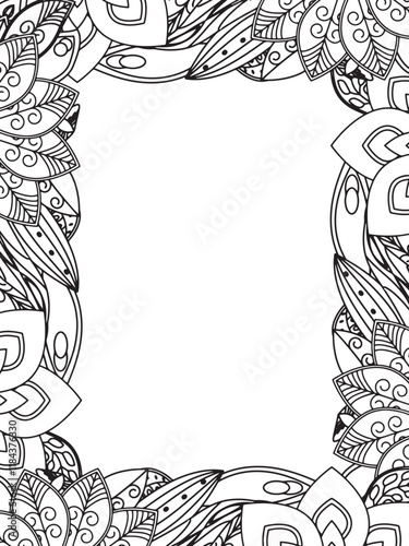 All these designs are hand-drawn and unique 
Beautiful Flowers Border black and white illustration for adult coloring book,
This is a printable Beautiful Zentangle Coloring page for KDP Interior,