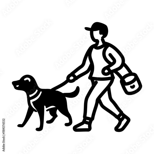 Dog walk icon in hand drawn style