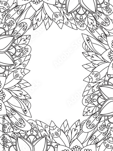 All these designs are hand-drawn and unique 
Beautiful Flowers Border black and white illustration for adult coloring book,
This is a printable Beautiful Zentangle Coloring page for KDP Interior,