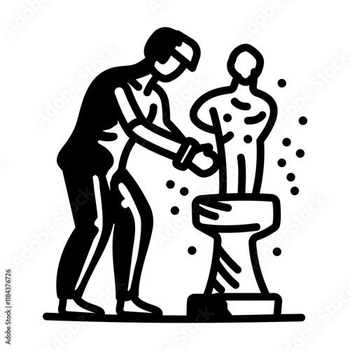 A man making sculpture, hand drawn icon