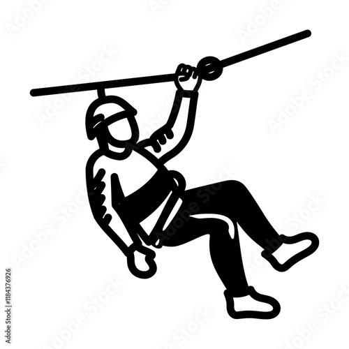 A person doing zip lining adventure, hand drawn icon