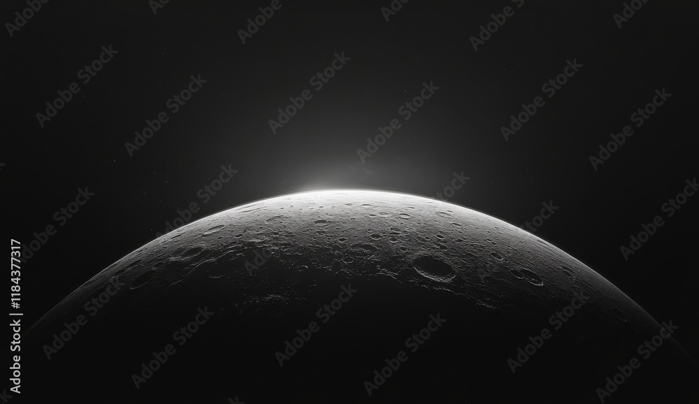Fototapeta premium A black backdrop featuring the moon’s curved edge glowing white.