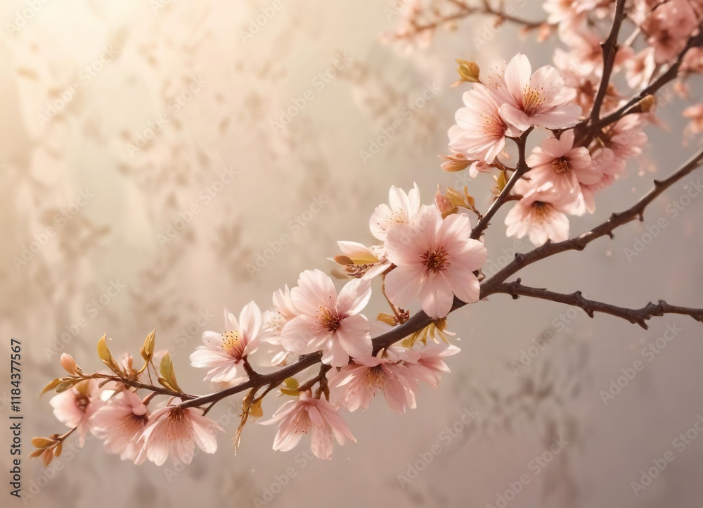 Delicate petals and branch details against a soft gradient background with warm sunlight filtering , spring landscape, abstract background blooming apricot branches, branch details Delicate petals and branch details against a soft gradient background with warm sunlight filtering , spring landscape, abstract background blooming apricot branches, branch details