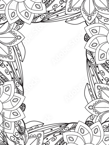 All these designs are hand-drawn and unique 
Beautiful Flowers Border black and white illustration for adult coloring book,
This is a printable Beautiful Zentangle Coloring page for KDP Interior,