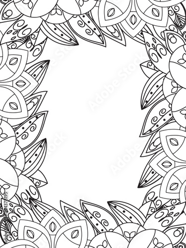 All these designs are hand-drawn and unique 
Beautiful Flowers Border black and white illustration for adult coloring book,
This is a printable Beautiful Zentangle Coloring page for KDP Interior,